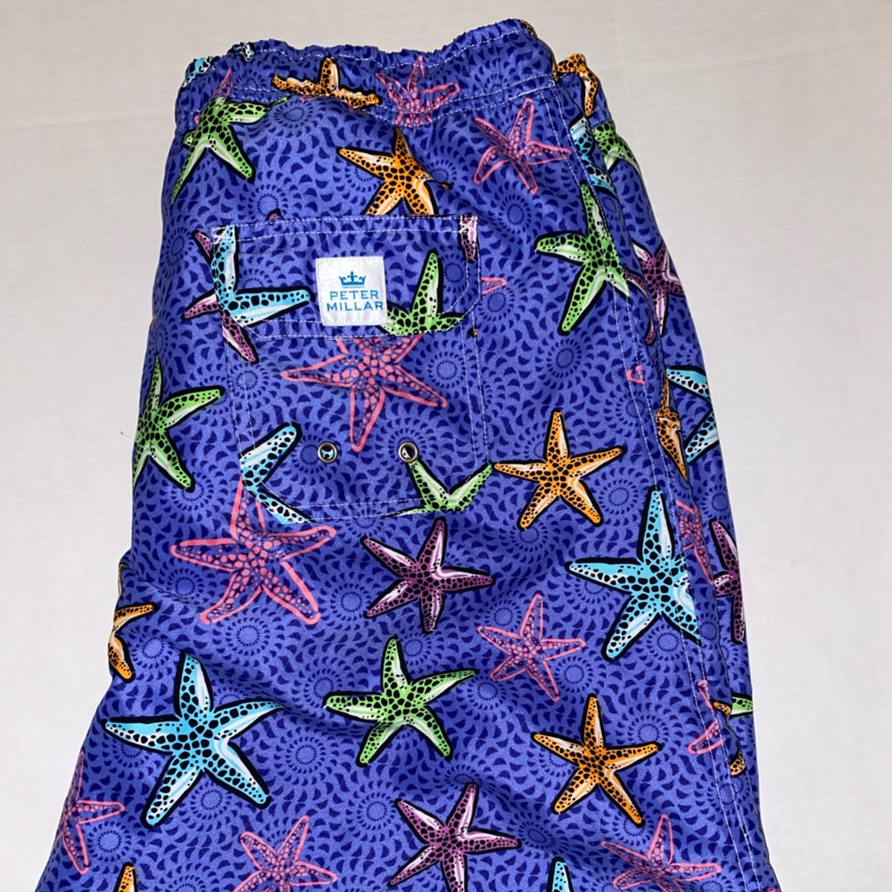 Peter Millar Starfish Pattern Swim Trunks Size XL Atlantic Blue  0049